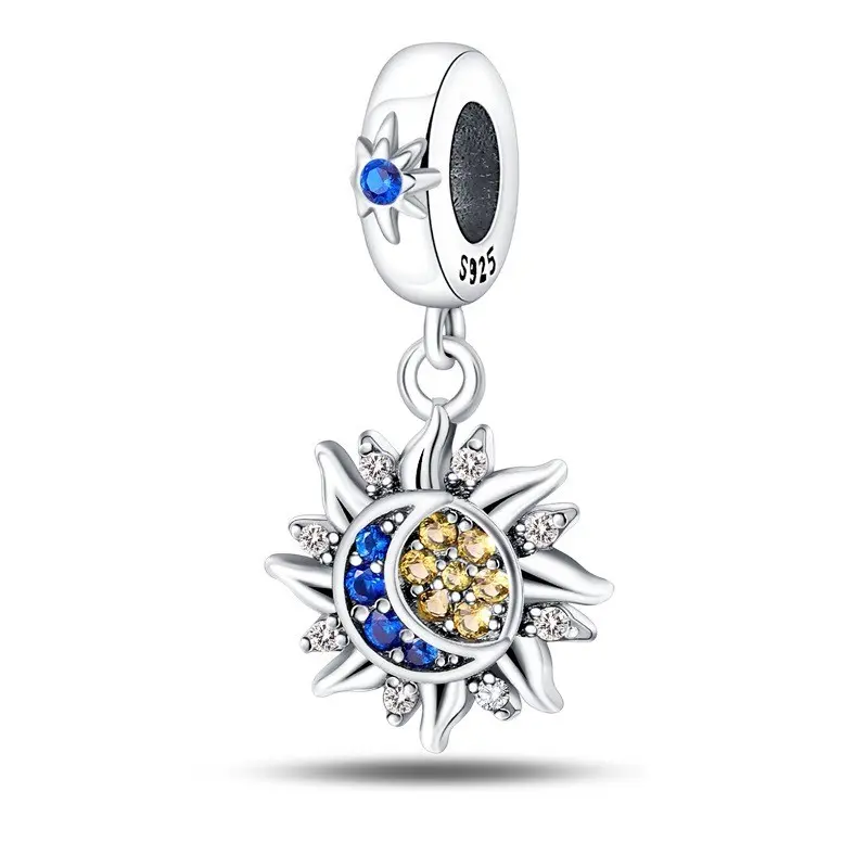 Crescent Moon and Star Pendant Bracelet Charm, Sterling Silver Jewelry