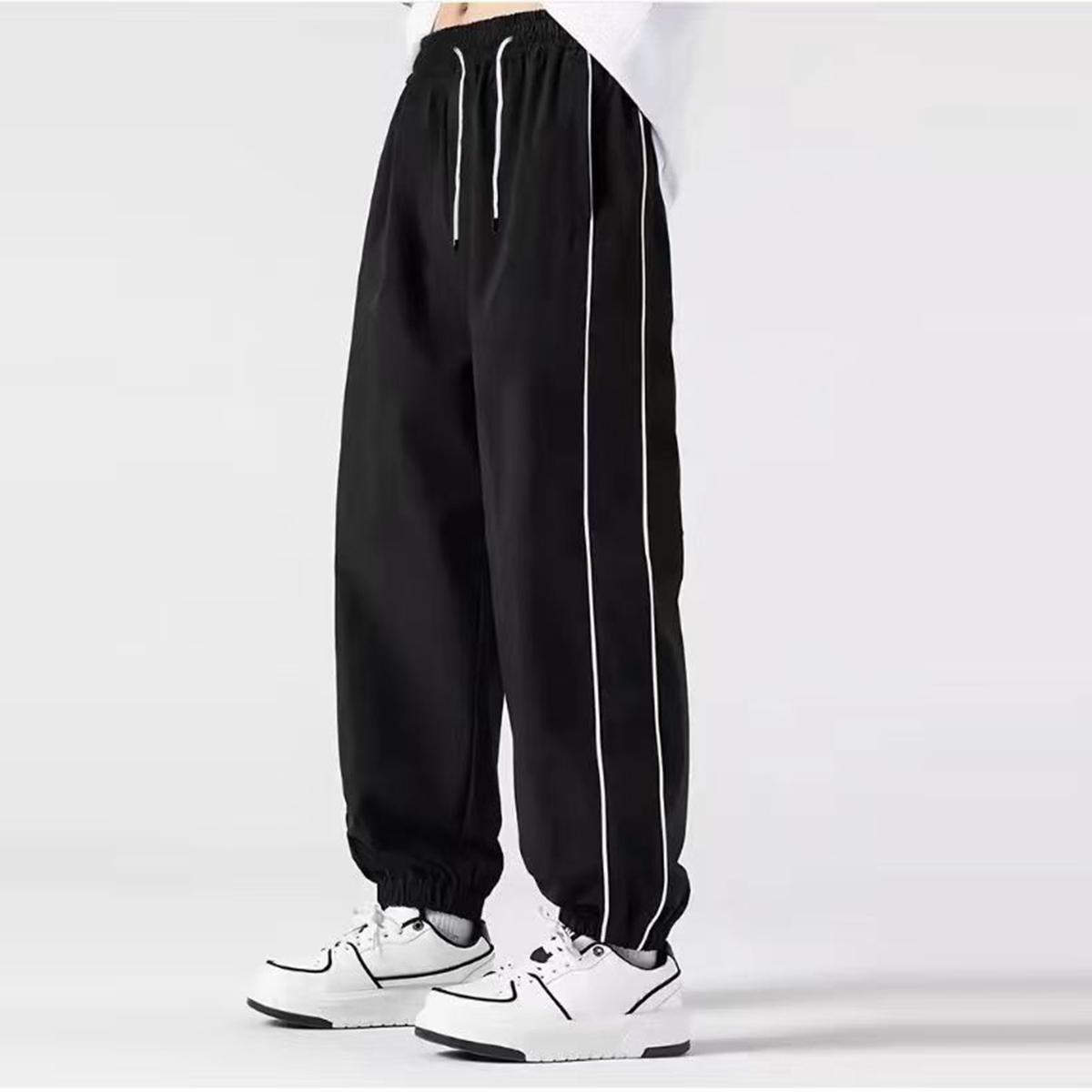 Men's Ice Silk Striped Joggers, Summer Casual Loose Fit Elastic Waist Drawstring Sweatpants, Breathable Lightweight Daily Wear Pants for Walking, Vacation, Gym, Men's 2026 New Arrival Fashion Trousers