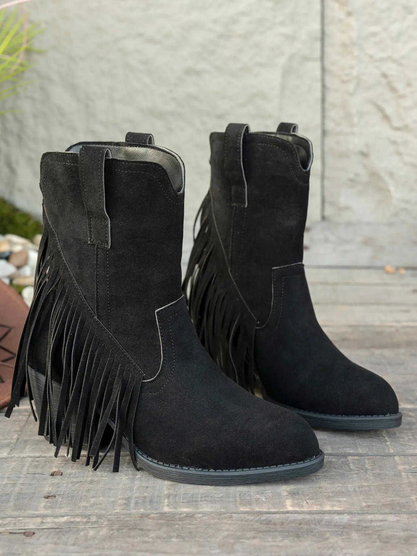 Western Cowboy Boots with Fringe, Anti-Slip Thick Heel, Zipper Closure, Mid-Calf, Casual Retro Style, Fashionable Boots, Perfect for Jeans and Skirts