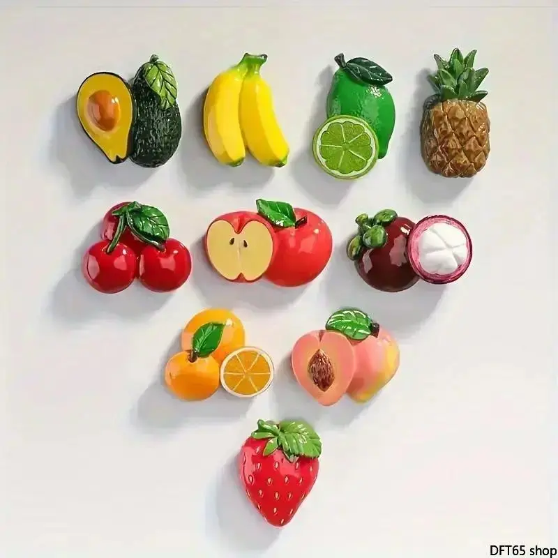 Playful Colorful 10pcs/Set Cartoon Fruit Refrigerator Magnets, Vibrant Solid Matte Surface, Embedded Durable Magnetic Core, Mini Lightweight Silhouette, Home Decor Accessory for DIY Bag, Kitchen Whiteboard Flat Surface, Brightening Up Kitchen