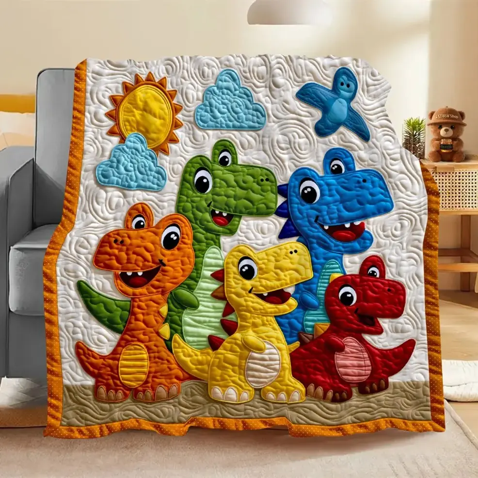 2D Digital Printed Colorful Cute Dinosaur Fleece Throw Blanket, Soft Warm Comfortable for Adults & Baby, Features Multi-Color Dinosaurs in Orange, Yellow, Green, Blue and Red with Sun & Cloud Elements, Great Holiday & Birthday Gift birthday gift
