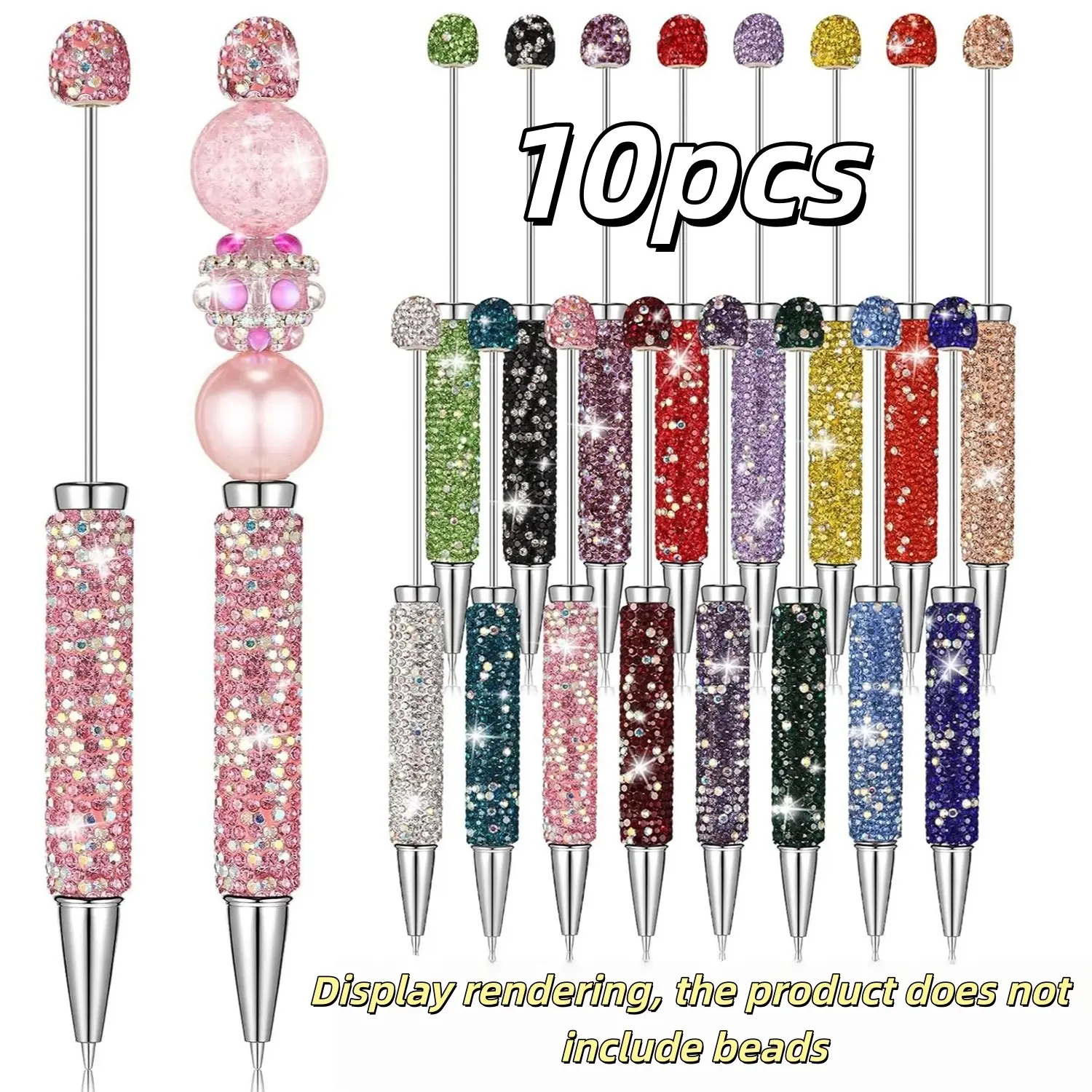 10pcs Dual Color Diamond Beaded Pens, Aesthetic Pens, Sparkling Diamond Decor, DIY Writing Supplies, Office Essentials, School Stationery, Party Gift Pen