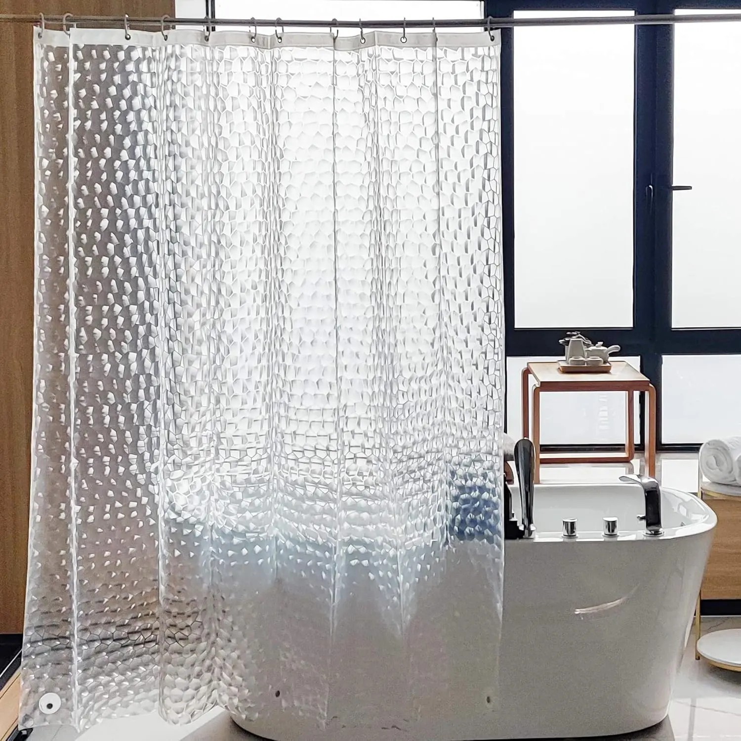 EVA Clear Shower Curtain with Water Cube, Water-Repellent Liner with 3 Magnets for Bathroom, 72x72 Inches