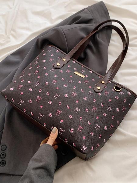 Valentine's Day Gift Women's Elegant Floral Bow Pattern Handbag, personality versatile Daily Shoulder Bag, simple exquisite Casual Fashion   High quality Daily Commuter Bag