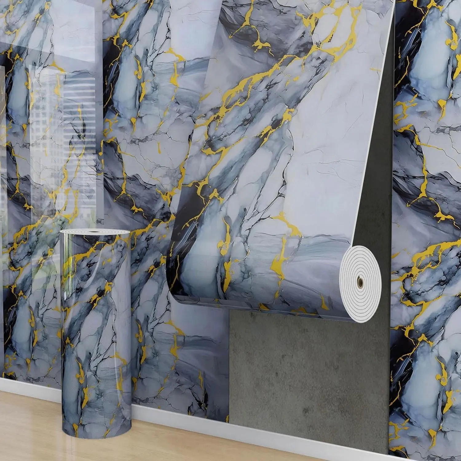 2026 New Gold Marble Wallpaper, Waterproof, Washable, Removable, 118.11x15.75 Inches, Kitchen, Bathroom, Living Room Decor