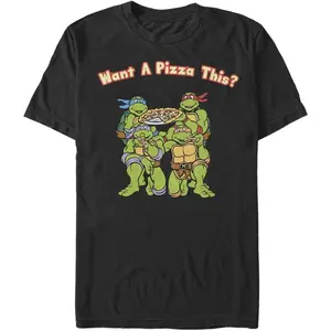 Nickelodeon Men's Want a Pizza This Teenage Mutant Ninja Turtles "Want A Pizza This?"Graphic Tee Retro Cartoon Casual Crewneck T-Shirt for TMNT Fans & Pizza Lovers