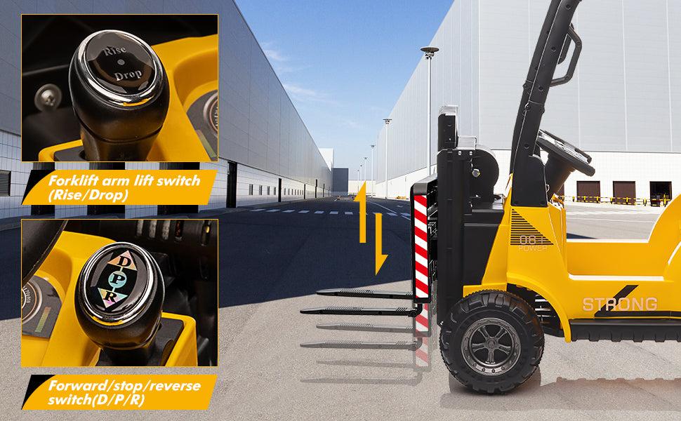 GARVEE 12V Ride-On Forklift for Ages 3-7: Indoor/Outdoor Fun, Realistic Design, Music, Speed Switch, 66lb Max Load, Remote Control - Available in Red or Yellow