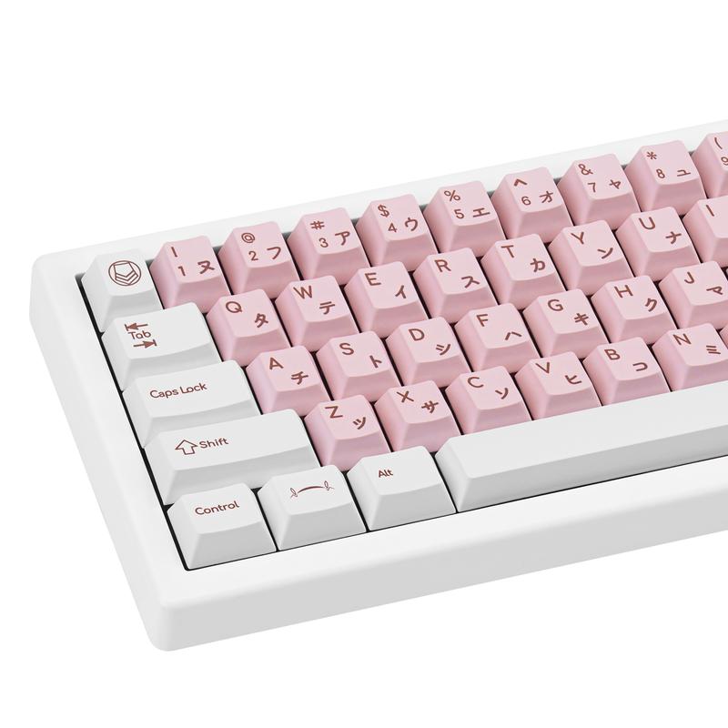 White and Pink Japanese PBT Keycaps - Cherry Profile, Dye Sublimation, Minimalist Custom Key Caps for Cherry MX Gateron Switches Mechanical Gaming Keyboard, 130 Keys