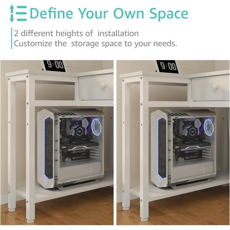 White L Shaped Desk with Drawers & Storage Shelves, 40 Inch Small Corner Desk with Power Outlet for Small Space Home Office, Study Work PC Desks for Bedroom, Get Free Gift