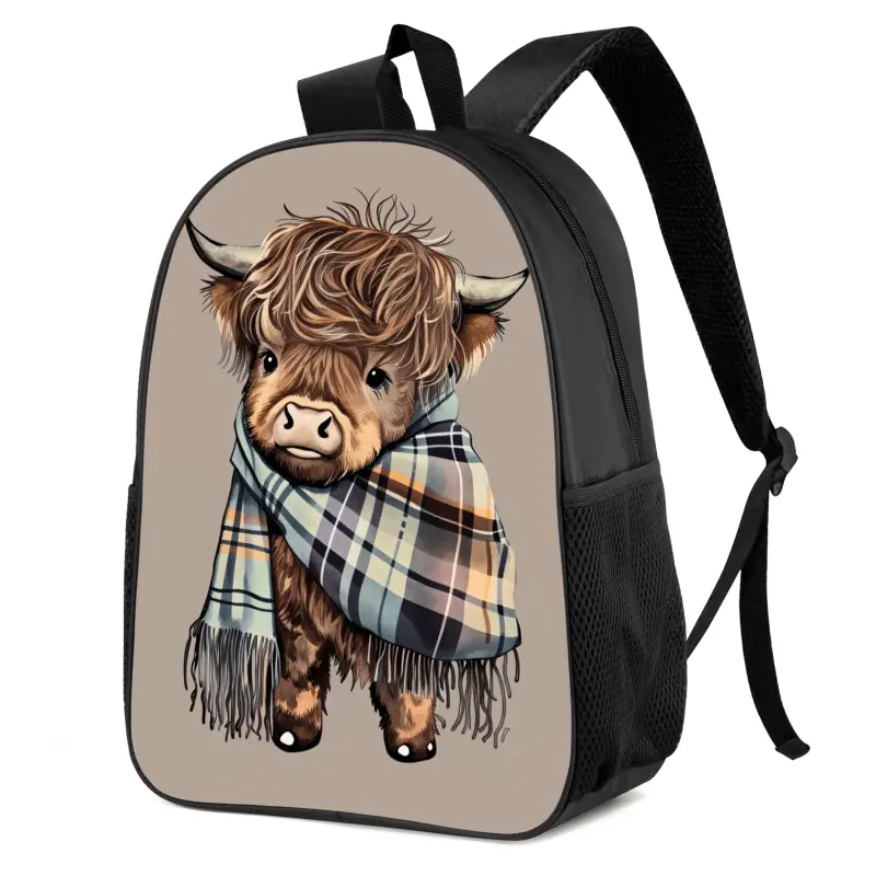 Highland Cow Backpack - Large-Capacity Foldable Casual Backpack with Adjustable Shoulder Straps, Zippered Closure, Durable Machine-Washable Design, Cartoon Theme, Western-Inspired Colorful Graphic for School, Travel, Cartoon Theme Backpacks, Western-Inspi