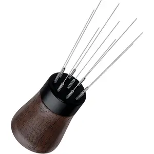 WDT Tool V2, 9 Prong 0.23mm Espresso Distribution Tool, Weiss Distribution Technique, Magnetic Coffee Stirrer with 16 Extra Needles, American Walnut Wood Handle