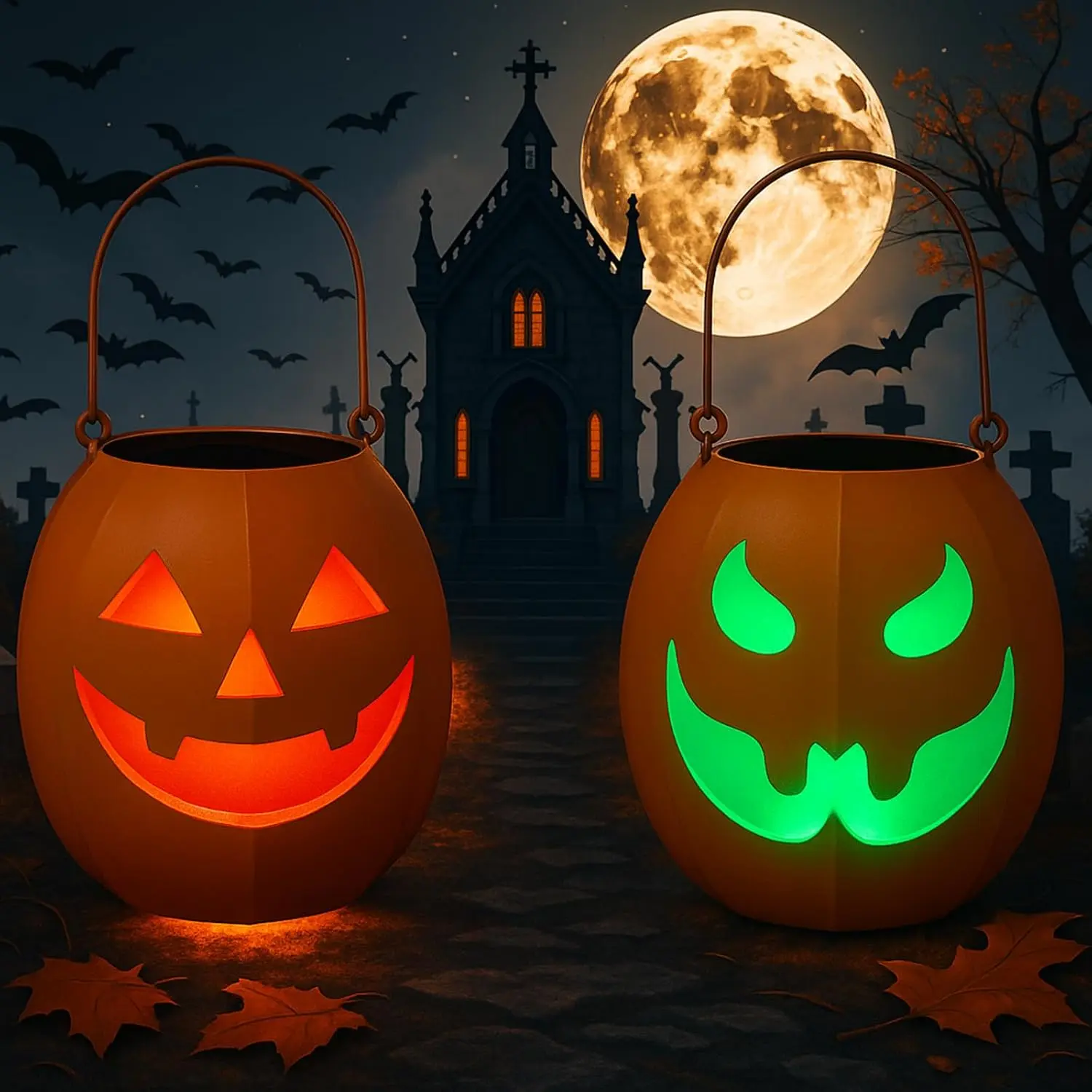 2 count Halloween Outdoor Solar Pumpkin Lights  Retro Metal Pumpkin Lantern Decorations Multi-Color LED Lights for Outside Party Yard Patio Lawn Porch Garden Decor