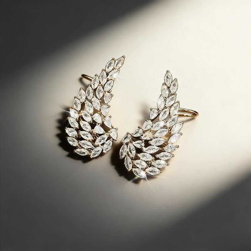 Sparkling Micro-Inlaid Cubic Zirconia Angel Wings Statement Earrings for Women - Bridal Wedding Jewelry, - Valentine’s Day Gift