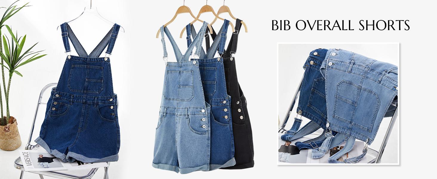 Danedvi Womens Denim Bib Overall Shorts Casual Classic Adjustable Straps Cuffed Hem Jean Shortalls Summer Outfits Blue Soft SpringStatements