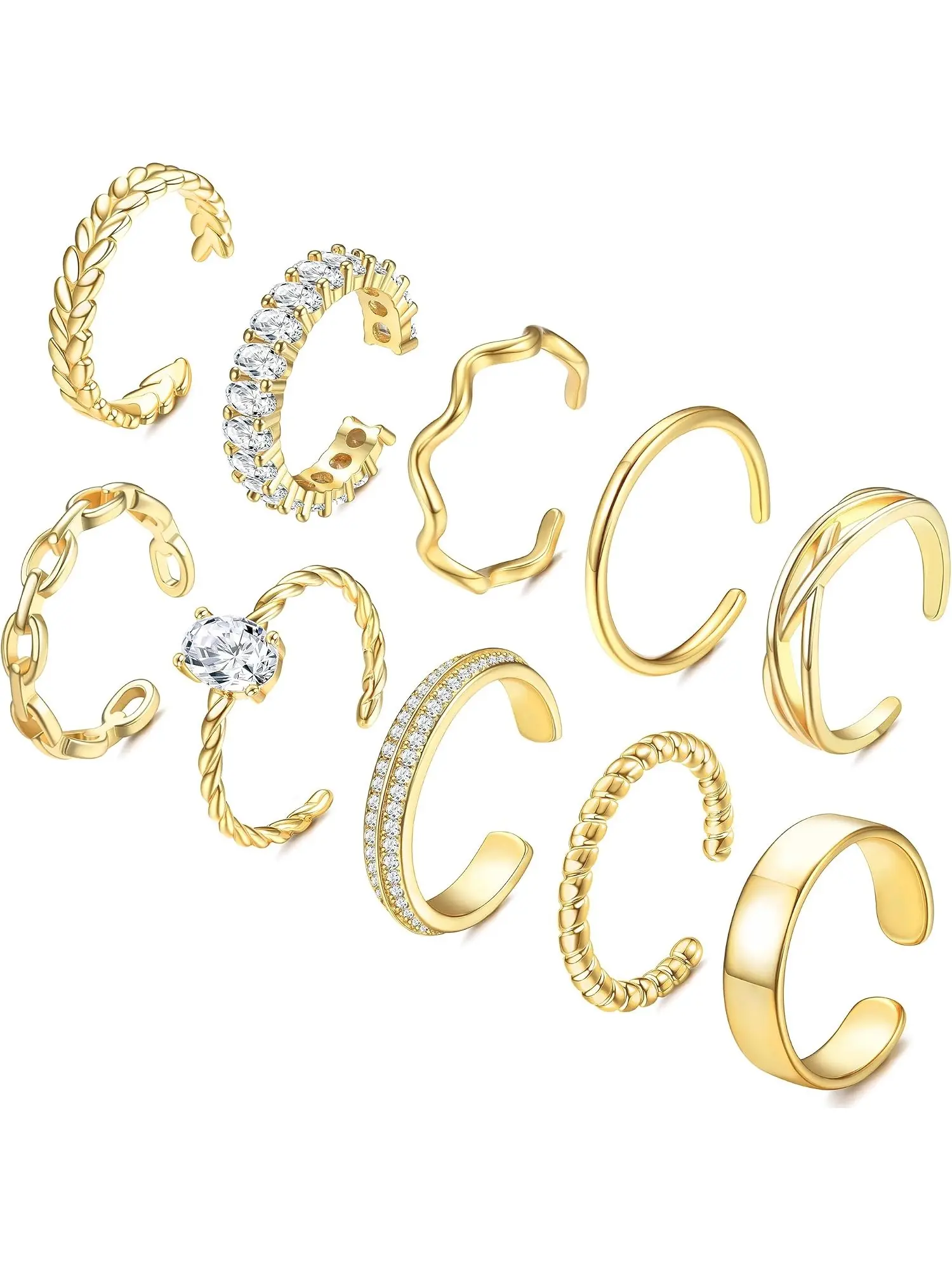 10Pcs Adjustable 14K Gold Plated Thumb & Knuckle Stunning Ring Set for Women, Stackable Minimalist Gold Finger Rings Jewelry, Perfect for Daily Wear, Dating, Party, Beach Vacation & Holiday Birthday Gift