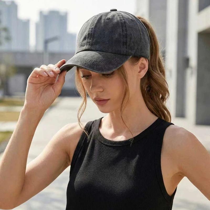 1pc Retro Washed Backless Baseball Cap for Women,Summer Outdoor Sports Ponytails,Stylish and Versatile Sun Hat for Daily Wear