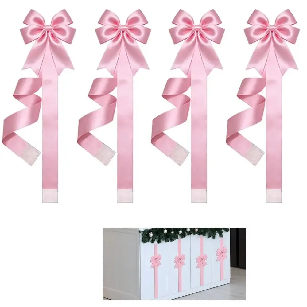 Christmas Cabinet Door Bow Decoration Set, Solid Color Bows, Front Door Window Decor, Kitchen Door Decor, Holiday Decor (, 200cm)