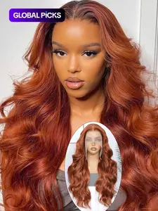 24 Inch Burgundy/Ginger Long Body Wavy Wigs for Women, Gorgeous Fluffy Wigs without Bangs, Synthetic Heat Resistant HD Lace Front Wigs for Party, Daily Use