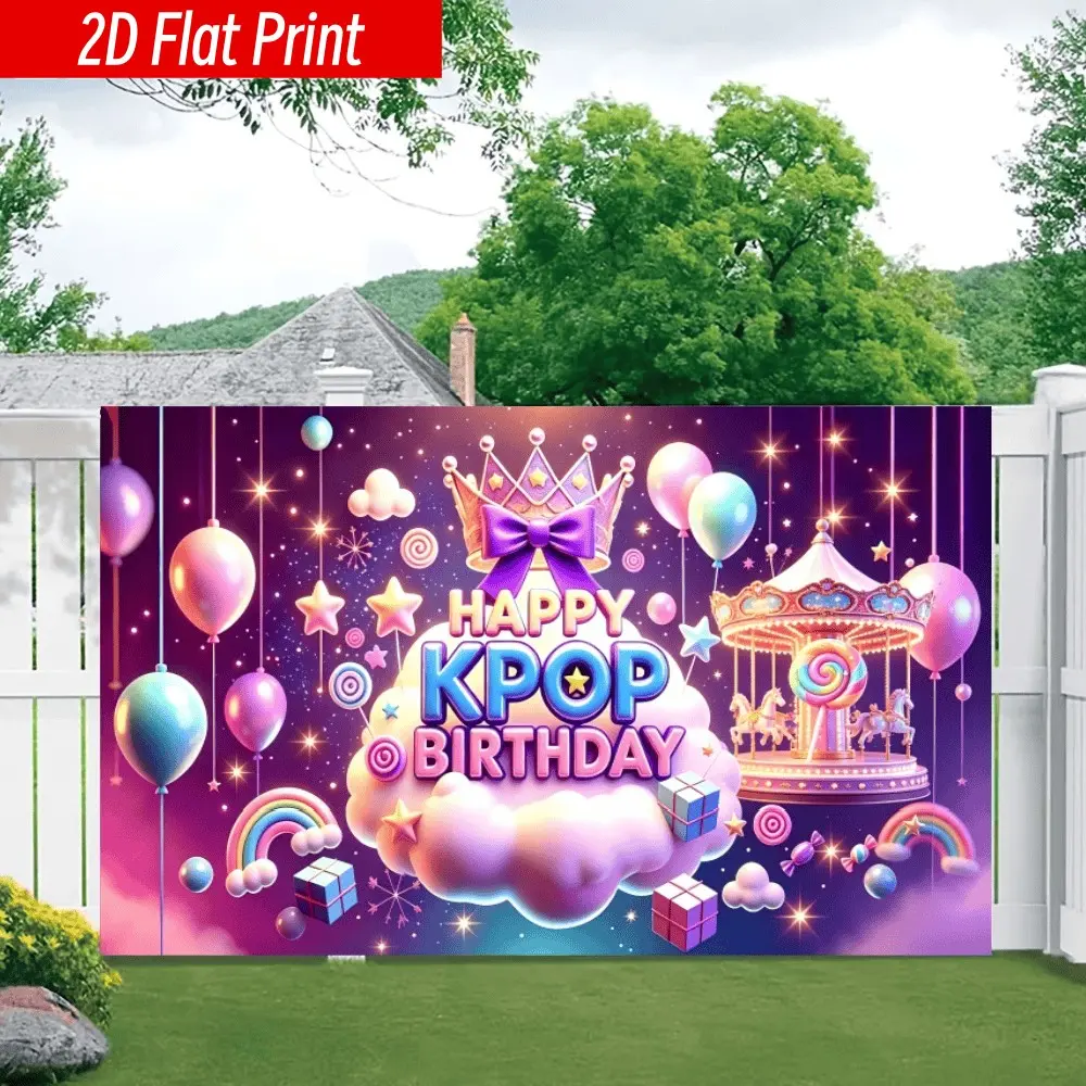 2D Flat Banner 1pc Kpop Dream Amusement Park Birthday Backdrop, Suitable for Fan Gathering Venue, Themed Private Room, Trendy Exhibition Hall, For K‑pop Themed Birthday Party, Fan Support Decor, Party Atmosphere Layout, Polyester Fabric