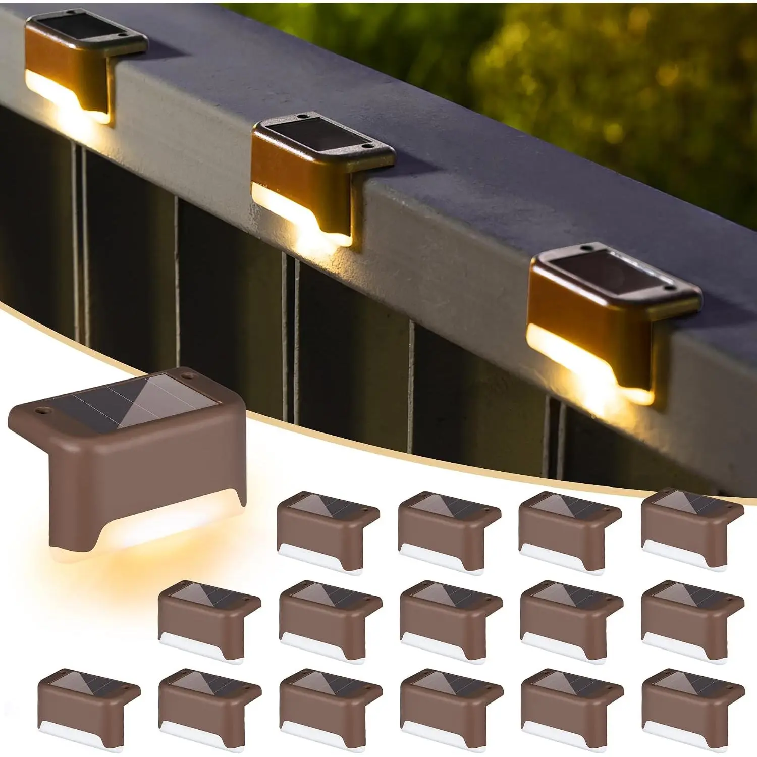 Solar Deck Lights Outdoor 16/8 Pack, Waterproof LED Step Lights for Outdoor Stairs Fence Yard Patio Pathway Decoration