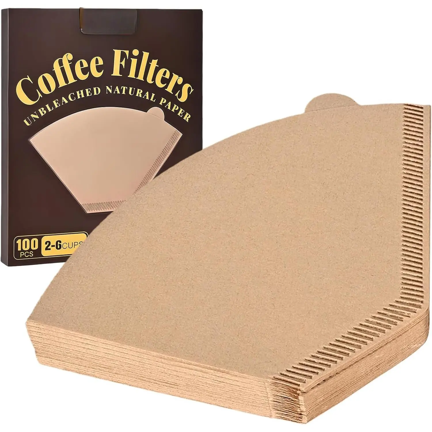 100 Count #2 Cone Coffee Filters, Unbleached  Paper, No Blowout & -Resistant, Compostable, Fits 2-6 Cup Makers, Pour-Over &  Brewers