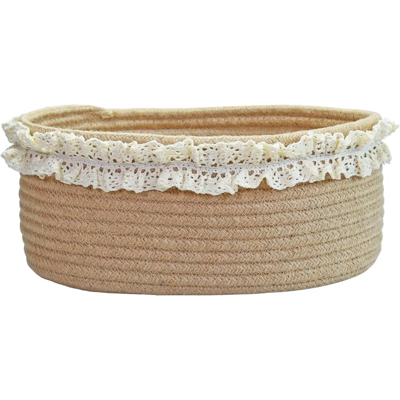 Small Oval Brown Jute Woven Storage Basket for Shelves, Nursery, Baby Shower, Christmas & Family Gifts (12"x 8"x 5")(Gift)