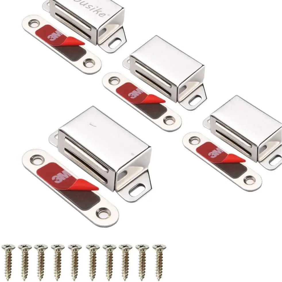 Magnetic Cabinet Catch (4-Pack) - 30lb Hold for Kitchen Doors, Clean Surfaces Compatible, Easy Install for DIY Users, Includes Mounting Screws