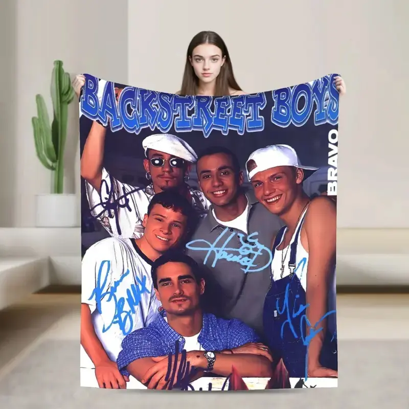 Backstreet Boys (BSB Band) Digital Print Flannel Throw Blanket - Anti-Shedding, Quality Soft Warm Bedding, Multi-Purpose Cover for Bedroom Couch Travel, Ideal Holiday Gift for Family Friends