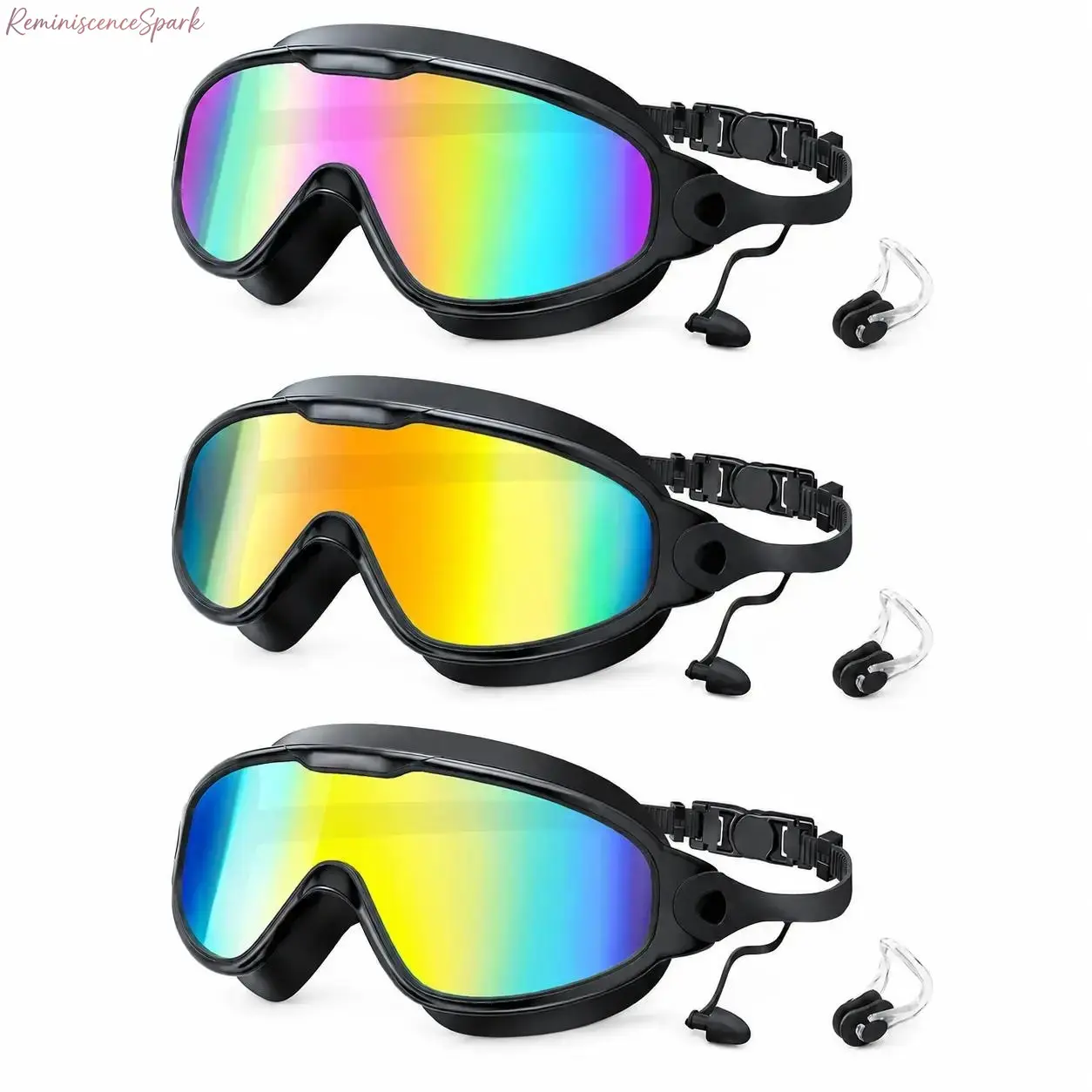 Adult Wide View Swim Goggles (2-Pack & 3-Pack) - Leakproof, Anti-Fog, UV400 Swimming Eyewear with Matching Nose Clips, Low-Pressure Comfortable Pool Gear for Men & Women, Swimming Training, Outdoor Water Sports