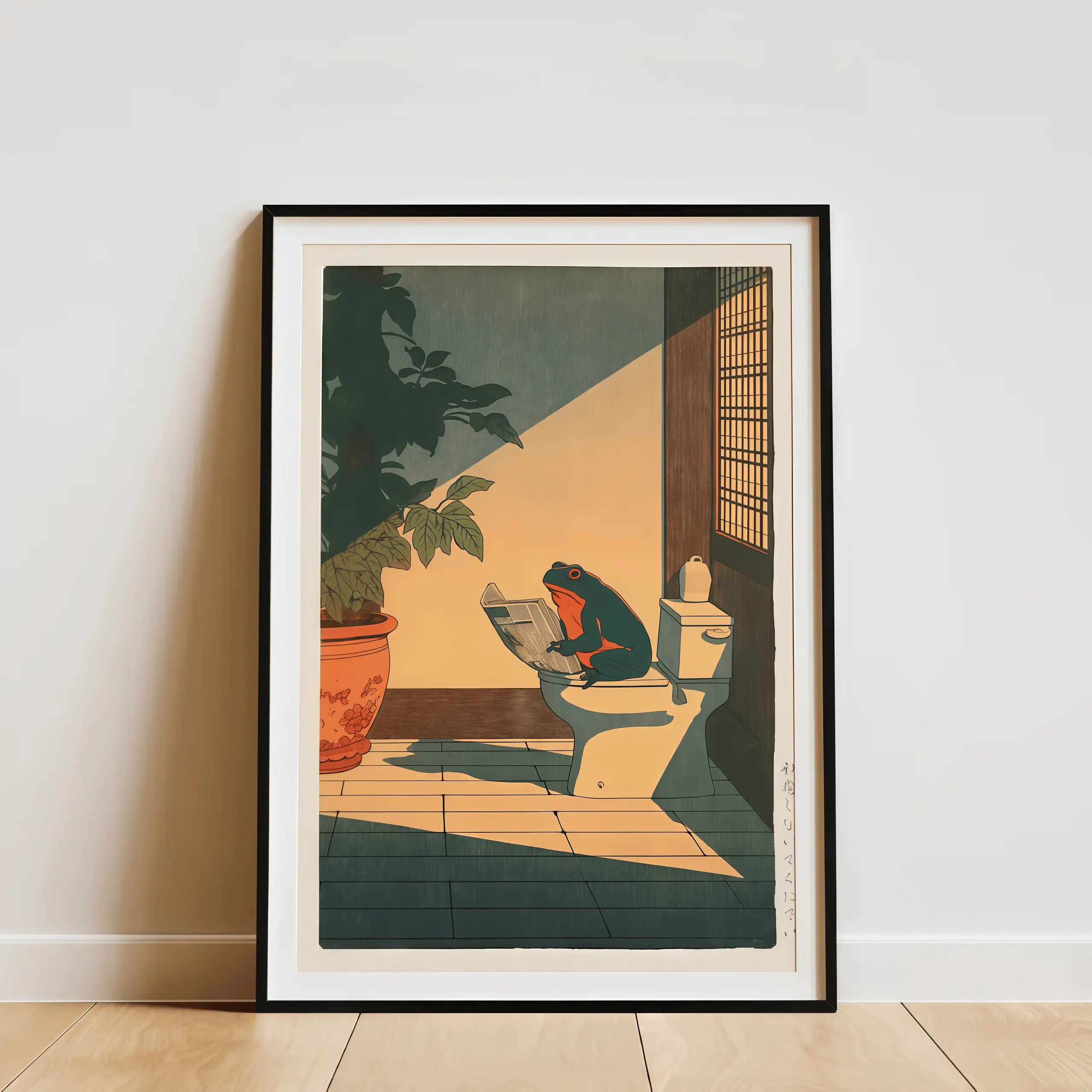 Abstract Canvas Wall Art Poster, Japanese Frog Print, Canvas Prints, Hasui Kawase Style, Fun Bathroom Decor, Art Wall Decoration, Moving Gift, Unframed, Japanese Inspired Artwork, Cute Animal Wall Decor, Aesthetic Home Decoration, Modern Canvas Print,