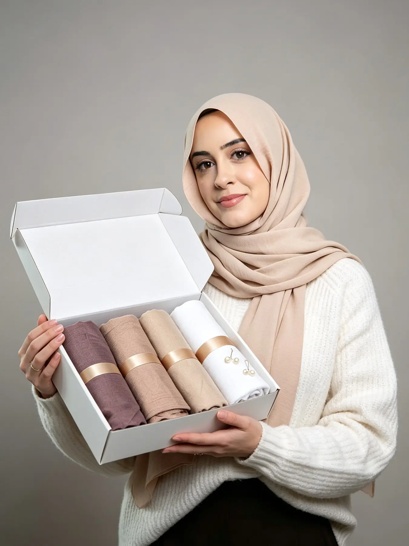 4pcs Elegant Plain Wrap Headscarf Set for Women, For Muslim, Breathable Hijab Scarves with Clips, Perfect for Evening Outings, Gift Box Included