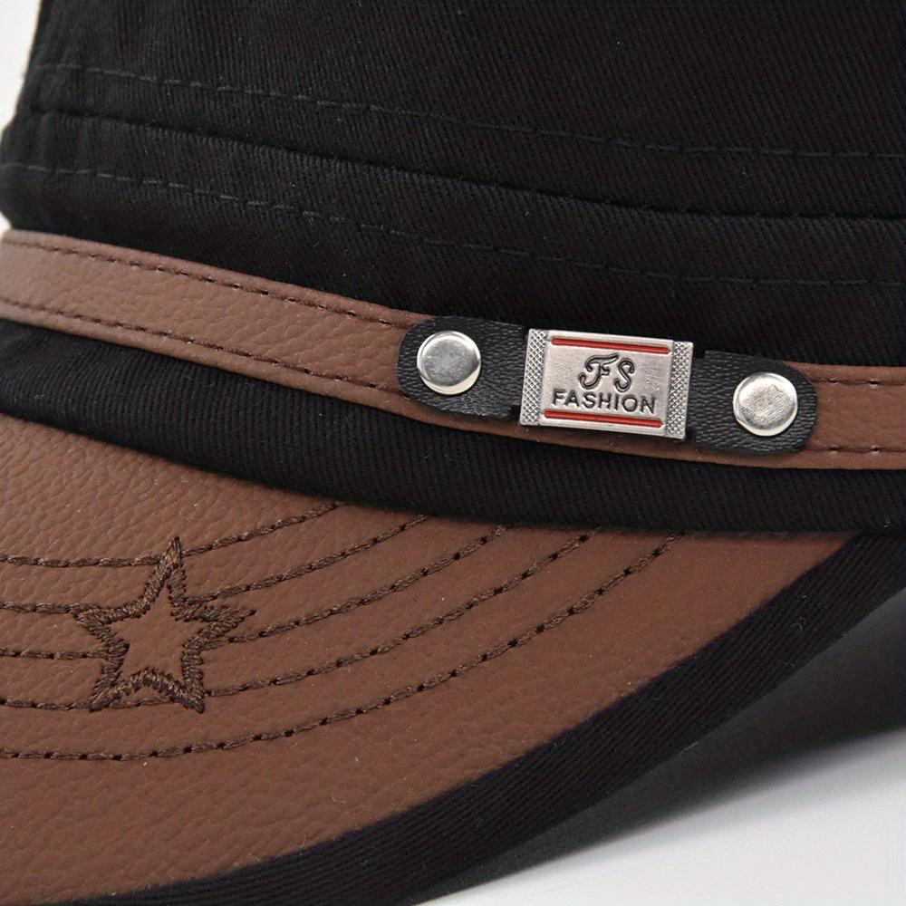 Unisex Military Flat Top Hat, Polyester Woven Street Style, Sun Protection Cap for Men And Women