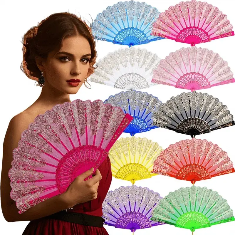 10pcs Traditional Chinese Folding Fan with Auspicious Cloud & Floral Patterns - Vintage Handheld Cooling Fan for Dance Performances, Weddings, Cultural Events - Ornamental Fan for Costumes & Historical Reenactments