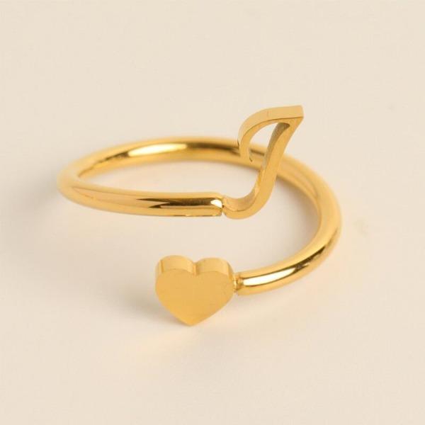 GGIRL Fashionable Adjustable Stainless Steel 26 Letters Alphabet A-Z Initial Heart Ring For Women&Girl ,Elegant Cute Romantic Gift For Her On Birthday/Valentain's Day