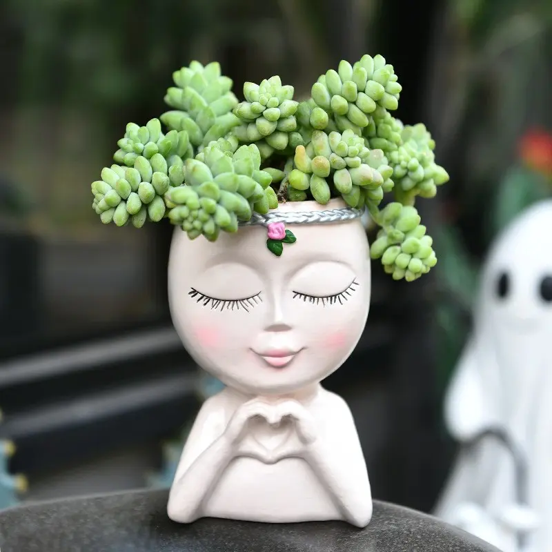 Heart Girl 2-in-1 Pen Holder Pen Slot, Aesthetic Coquette Desk Organizer Mini Succulent Planter, Cute Stationery Storage Decor Gift for Students Girls, Desktop Accessories