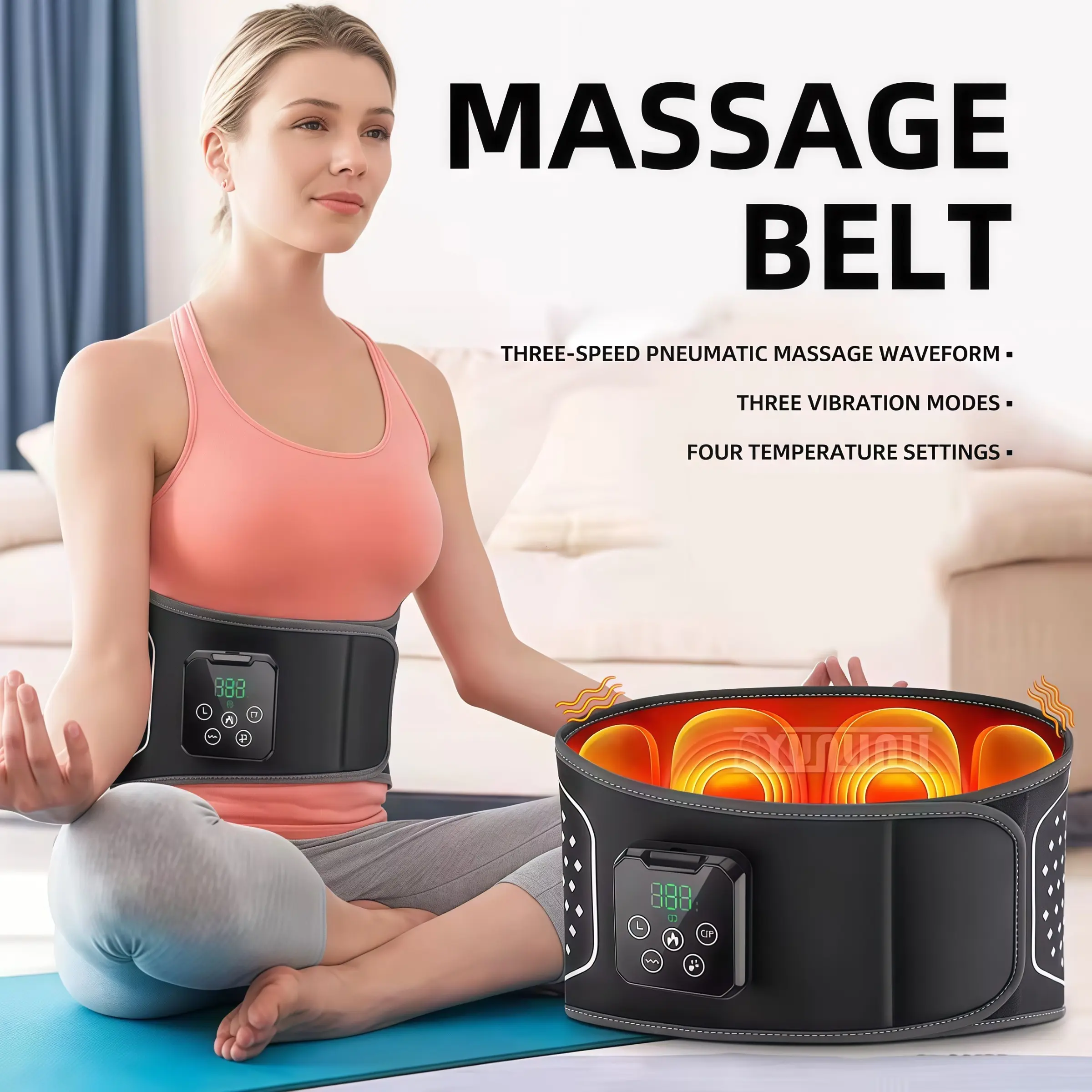 Electric Waist Massager, Back Support Massage, Heated Vibration Air Pressure Lumbar Traction, Electric Belt Massage, New Model 102349
