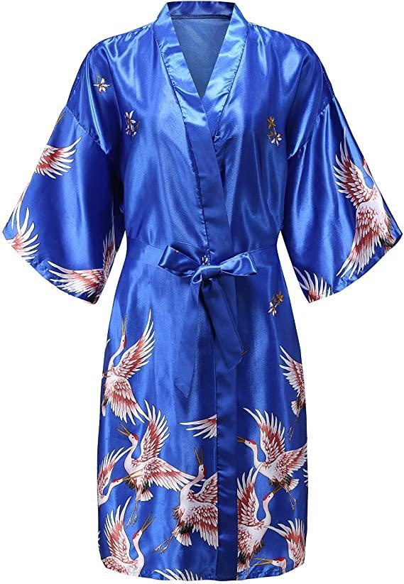 Silk Satin Wedding Bride Bridesmaid Robe Floral Bathrobe Short Kimono Robe Night Robe Bath Robe Fashion Dressing Gown For Women