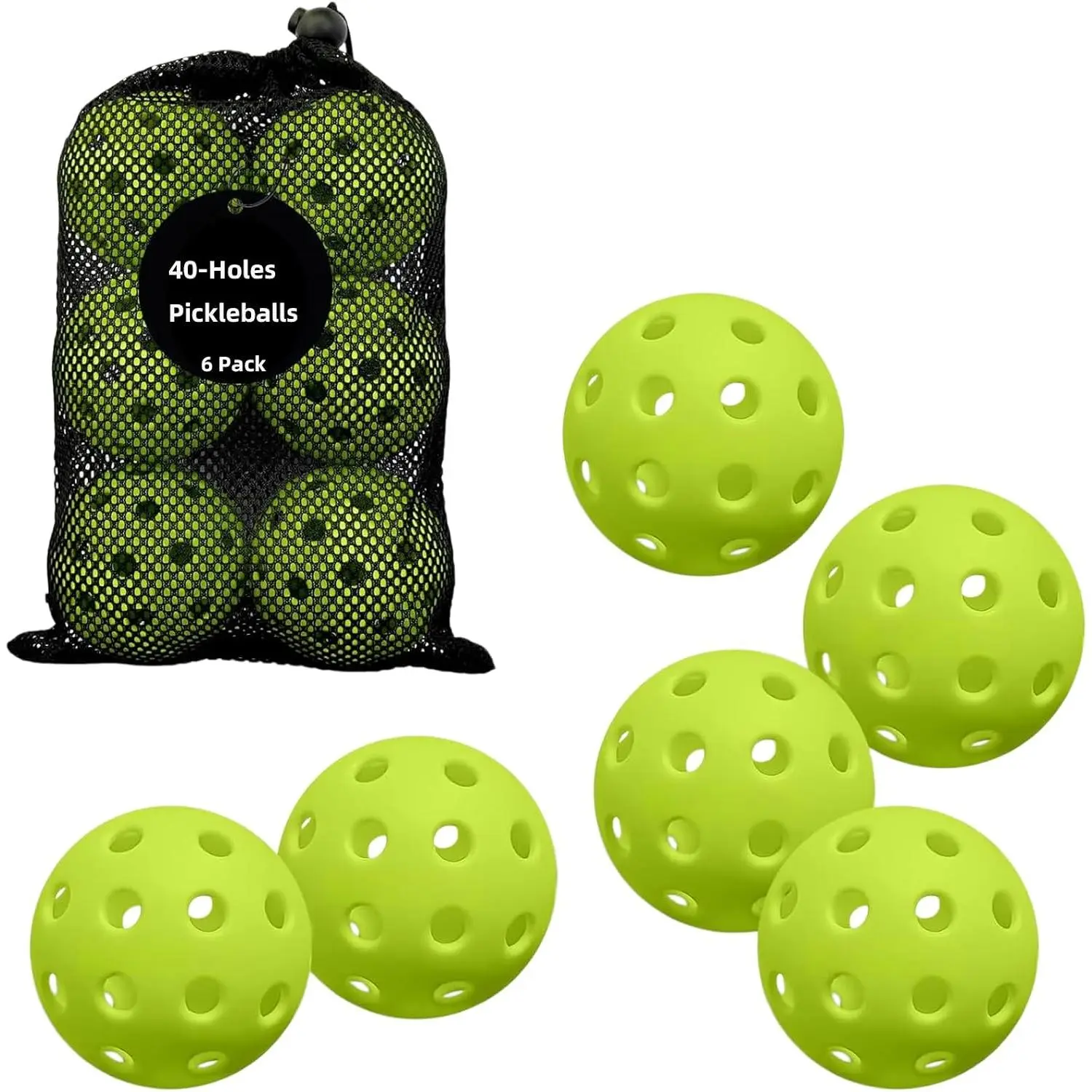 6 Pack High Visibility 40 Holes Standard Pickleball Balls TPE Durable Training Game Pickleballs With Portable Storage Mesh Bag Indoor Outdoor Backyard Court Competition Sport Accessories