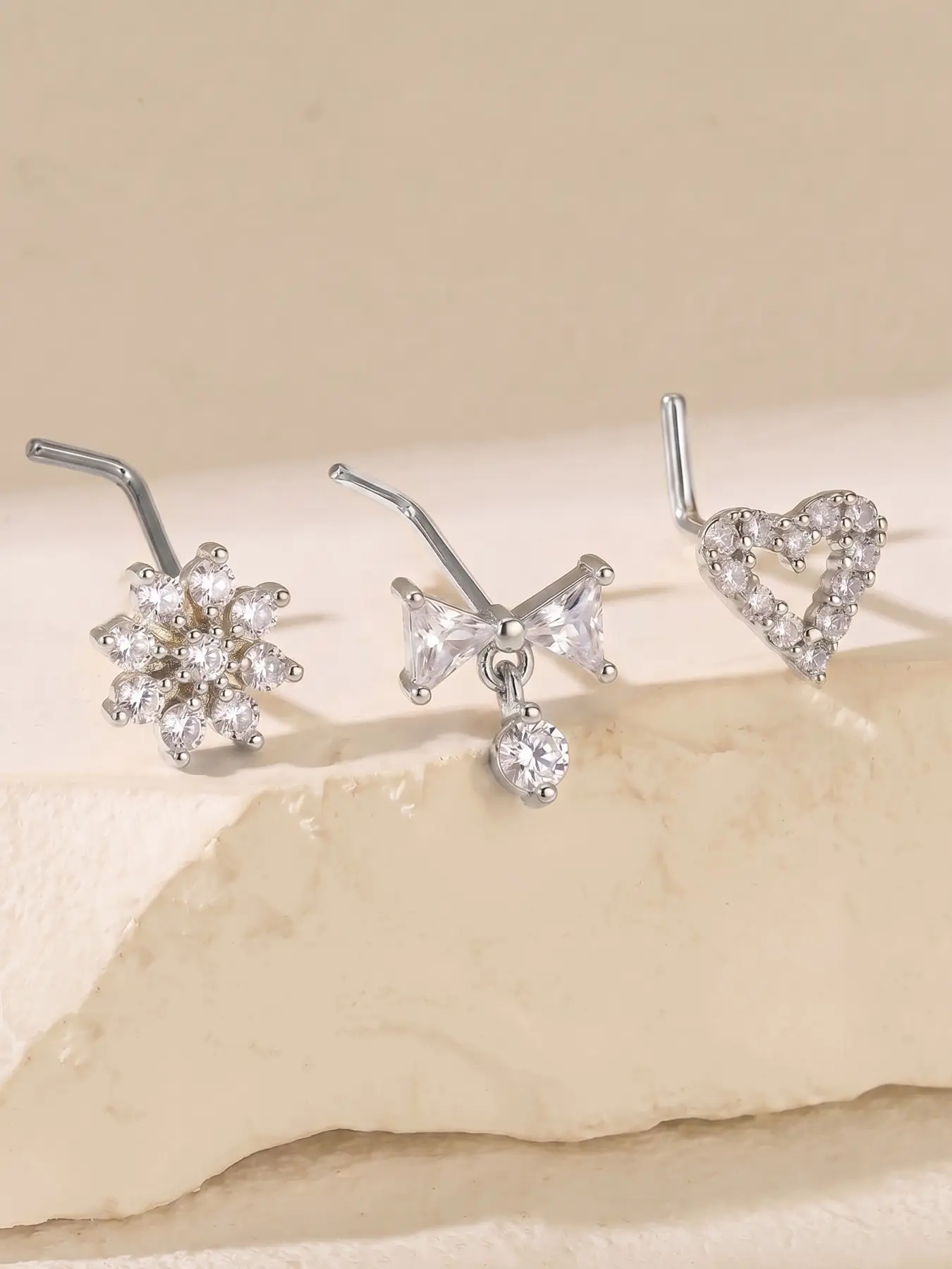 Stainless Steel L-Shaped Nose Ring, 20g Heart/flower/bow-Patterned, Women's Nose Stud, Party Body Jewelry, Daily Wear, All Seasons