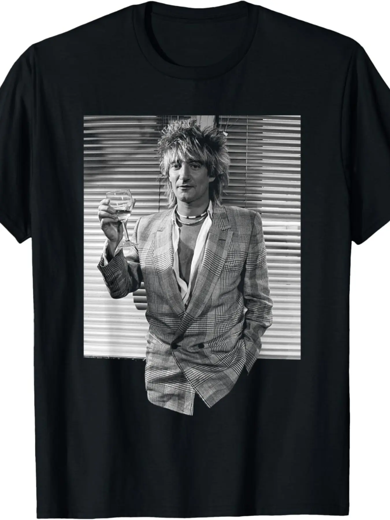 Vintage Rock Style David Bowie Classic Raise Glass Print Short Sleeve T-Shirt, Men's Loose British Fashion Top, Music Festival Wear