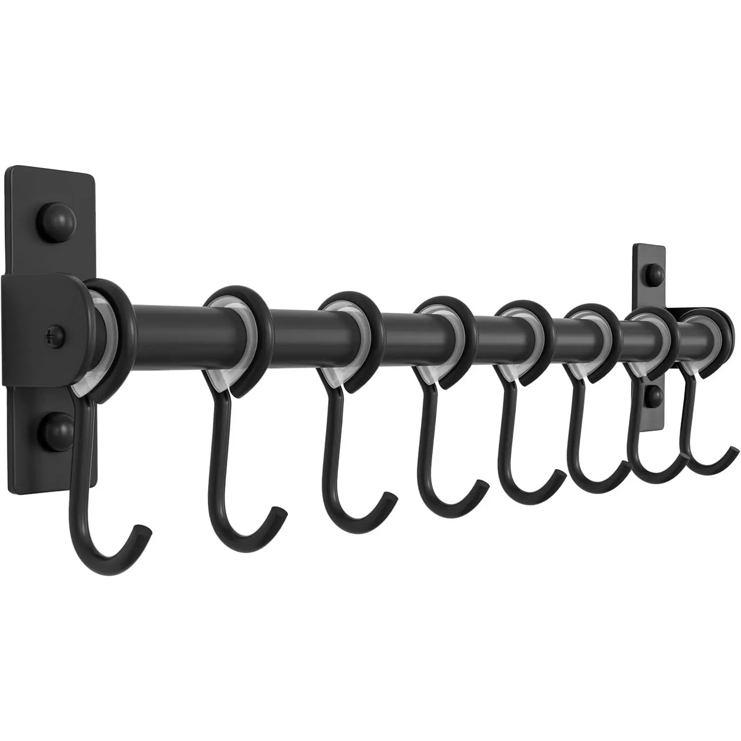 Kitchen Utensil Holder Hanger, Pot and Pan Rack Wall Mount, Kitchen Rail with 8 Hooks for Hanging Cooking Utensils, Mugs, Spoons, Wall Mounted, Stainless Steel, Black