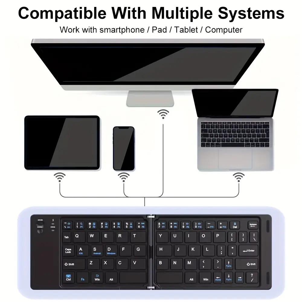 Ultra-Thin Foldable Bluetooth Keyboard Portable Rechargeable Wireless for iOS Android Windows Compatible with Phone Tablet PC Laptop Travel Home Office No Charger Included Ultra-Thin Foldable Bluetooth Keyboard Portable Rechargeable Wireless for iOS Android Windows Compatible with Phone Tablet PC Laptop Travel Home Office No Charger Included