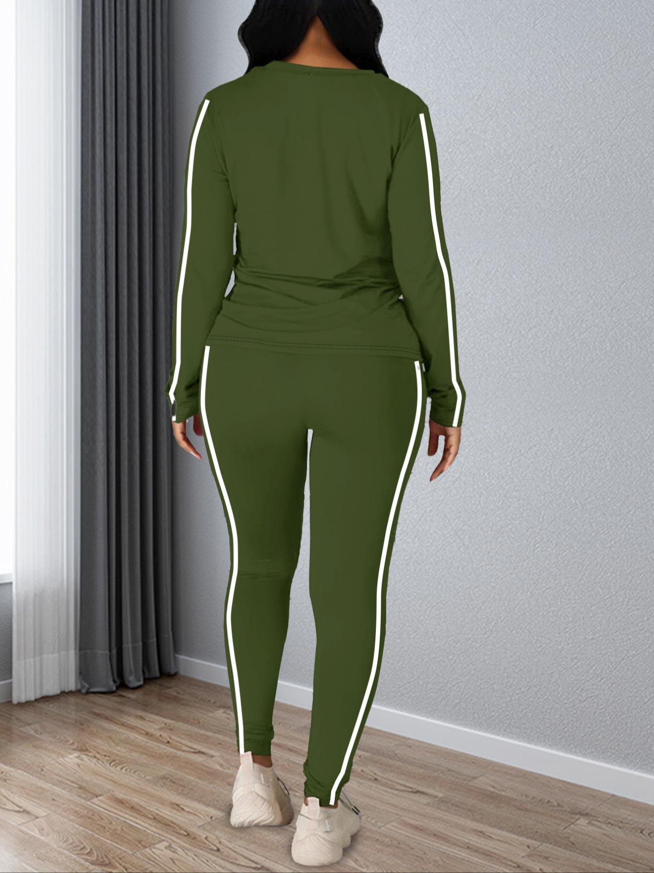 Women's Striped Print Long Sleeve Top & Pants Two-piece Set, Casual Fashion Cozy Round Neck Top & Trousers for Daily Outdoor Wear, Ladies Clothes for Spring