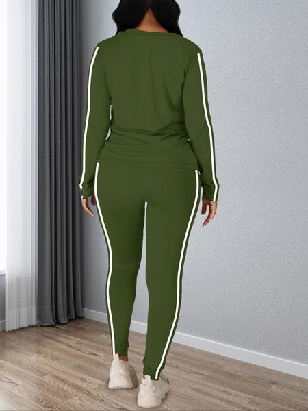 Women's Striped Print Long Sleeve Top & Pants Two-piece Set, Casual Fashion Cozy Round Neck Top & Trousers for Daily Outdoor Wear, Ladies Clothes for Spring