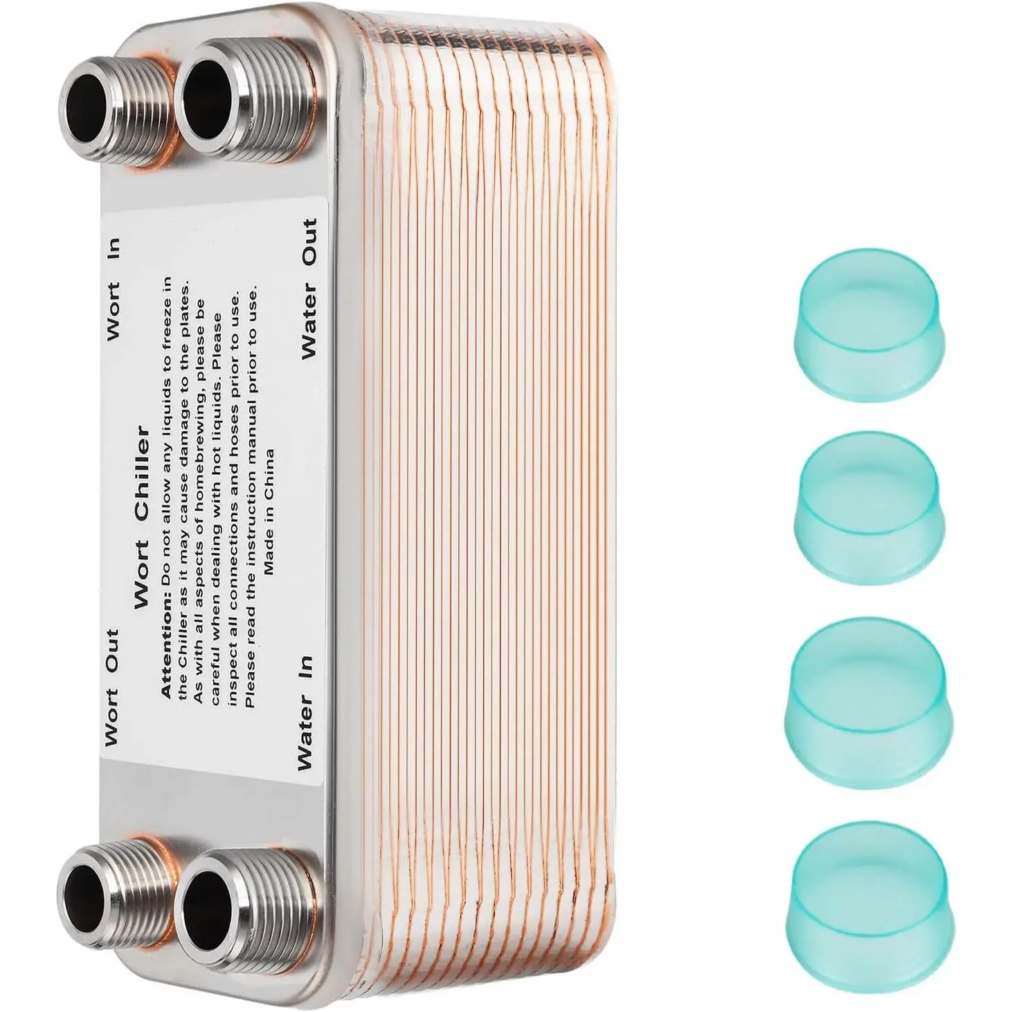 40 Plate Wort Chiller, Brazed Plate Heat Exchanger for Homebrew, Stainless Steel Beer Brewing 1/2 & 3/4NPT Thread Wort Cooler System