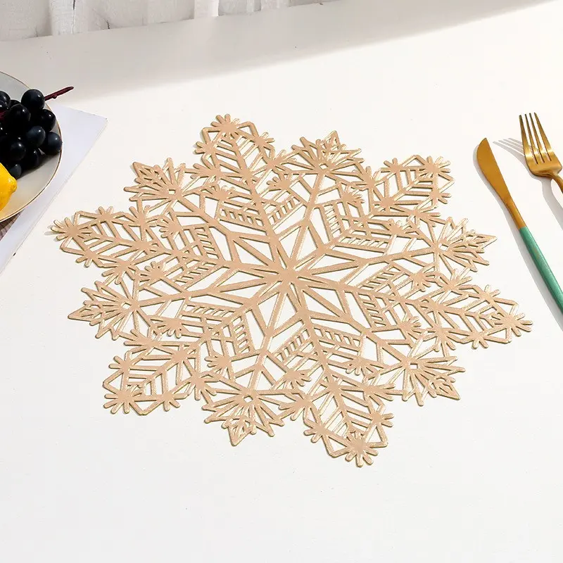 8pcs Christmas Snowflake PVC Plate Mats, Elegant Embossed Round Leaf Design, Durable Decorative Table Mats for Weddings, Holidays, Outdoor Events