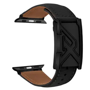 Silver Color Engraved Letter-Shaped Clasps for Leather Watch Straps, Suitable for Apple Watches, Litchi-Pattern Texture, Smartwatch Accessories