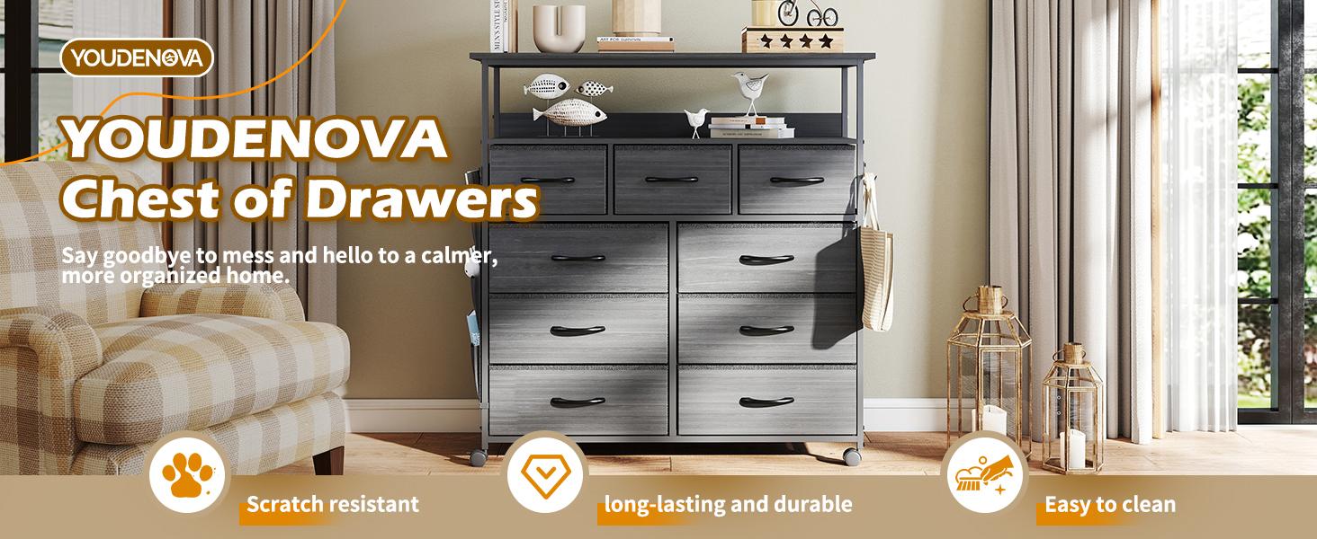 9 Drawer Dresser for Bedroom, Multi-Drawer Fabric Tall Drawer with Side storage pockets ,  Storage Drawers&Fabric Tower Chest of Drawers with Fabric Bins for Bedroom,Living Room Hallway&Closet,Girls, Storage Bin Cabinet Dark Grey Furniture