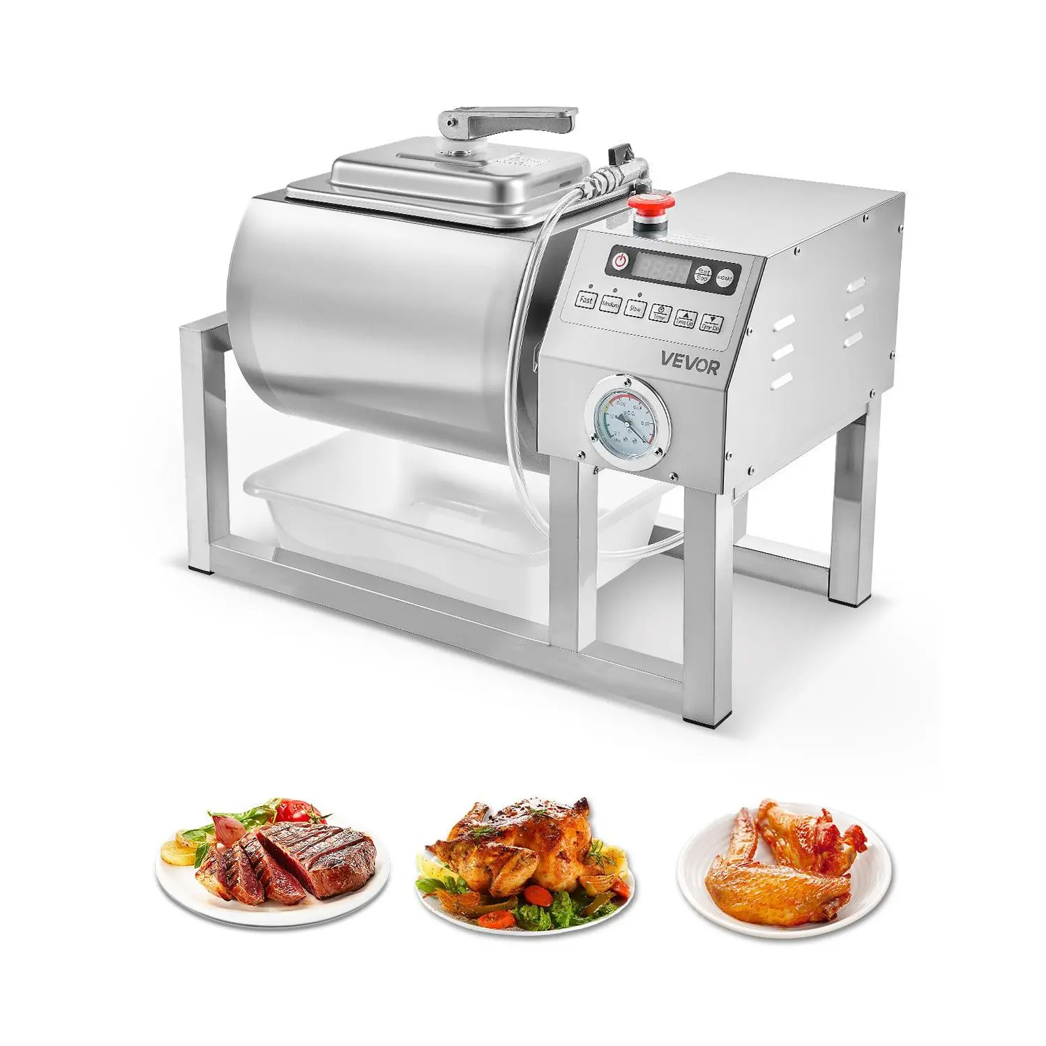 VEVOR Commercial Stainless Steel Vacuum Meat Tumbler Marinator, 20L 60kPa Vacuum Machine with Bidirectional Rotation, 3-Speed, Dual Sealing, Built-In Pressure Relief Switch, for Restaurants, Shortens Marinating Time, Boosts Better Taste, Easy to Maintain