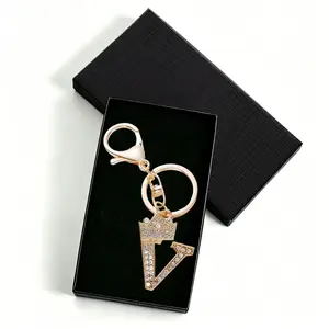 V - Sparkly A-Z Letter Keychain, Gold Rhinestone Crown Pendant for Purse, Wallet & Car Keys, Birthday & Mother's Day Gift
